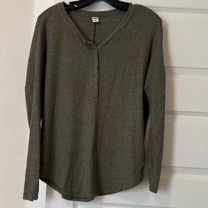 Old Navy Dark Green Waffle Knit Button Down Shirt